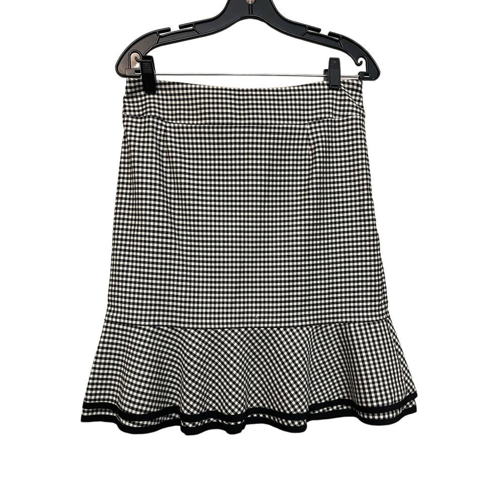 Carlisle skirt black white gingham pattern ruffle hem size 4 side zipper lined